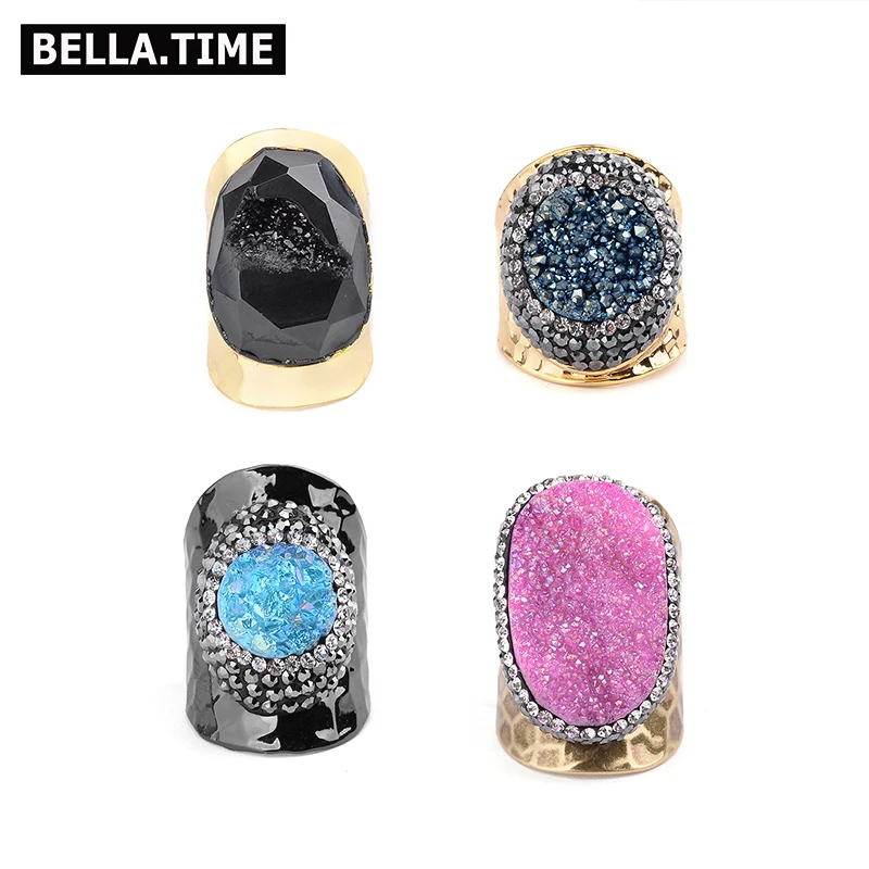 Женские круглые кольца BELLA. TIME из натурального камня с гранеными кристаллами
