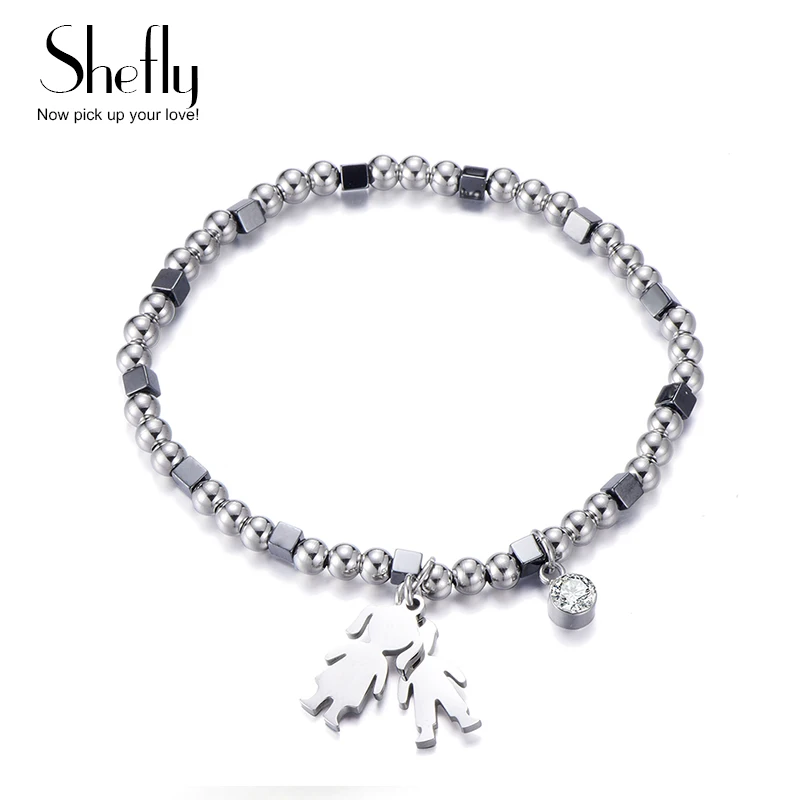 

Trendy Personality Jewelry Cubes Beaded Bracelet Boy Girl Clover Charms Stainless Steel Boho Bracelets For Women Gift 2019