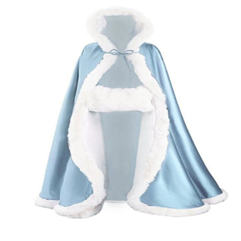 sky blue Зимние Свадебные Accressories белая свадебная накидка, накидка с капюшоном для новобрачных со шлейфом из искусственного меха Свадебные накидки Свадебная шаль - Цвет: sky blue