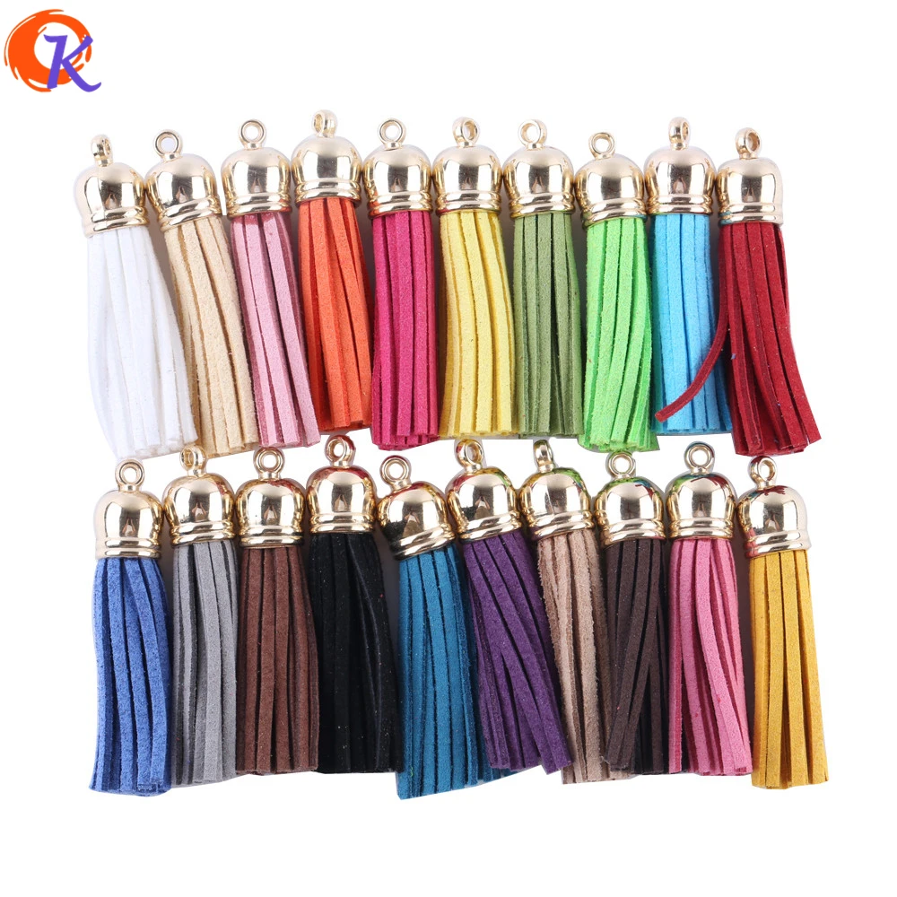 

Cordial Design 55MM 100Pcs/Lot Mix Color Suede Tassel Jewelry Charms Leather Tassels With Gold Color Caps For DIY Accessories