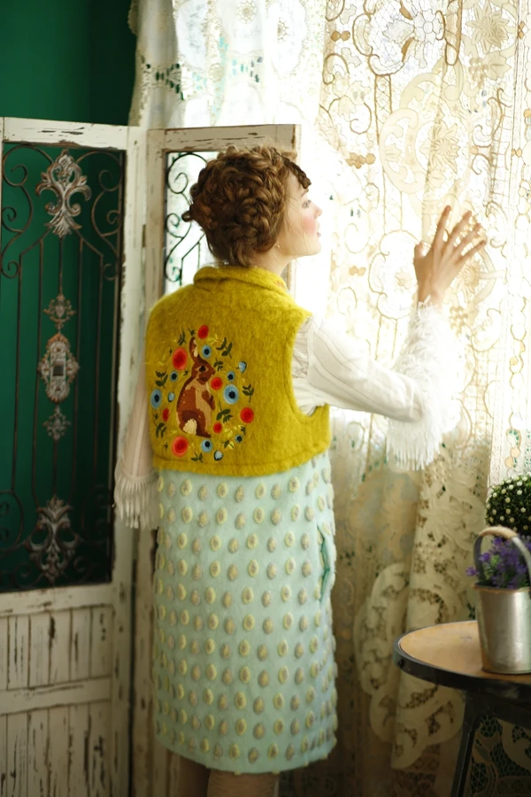 Женский жаккардовый жилет LYNETTE'S оригинальный шерстяной в стиле пэчворк с