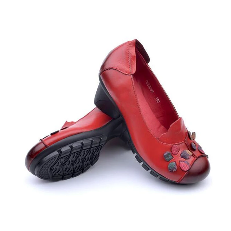 

YAERNIFashion Women Shoes Retro Style Handmade Shoes Women Thick With Heels Pumps Round Toe High Heels Genuine Leather ShoesE485