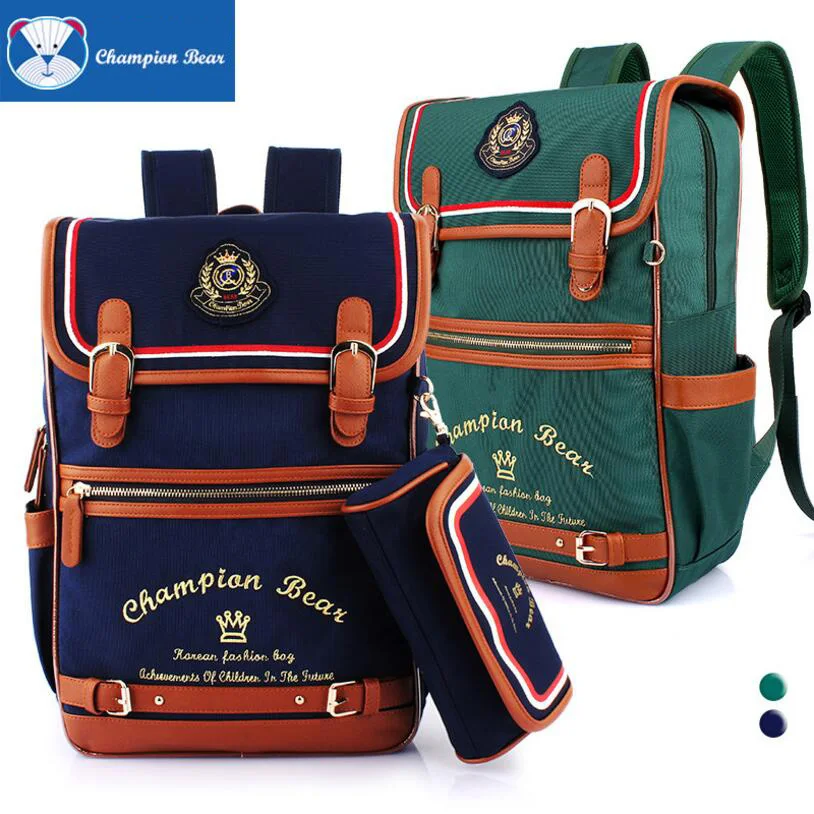 

2017 England Style Noble Schoolbag 2pcs Cover Zipper Backpack and Pencil Case Set Euro-Preppy Oxford Cotton PU leather Patchwork