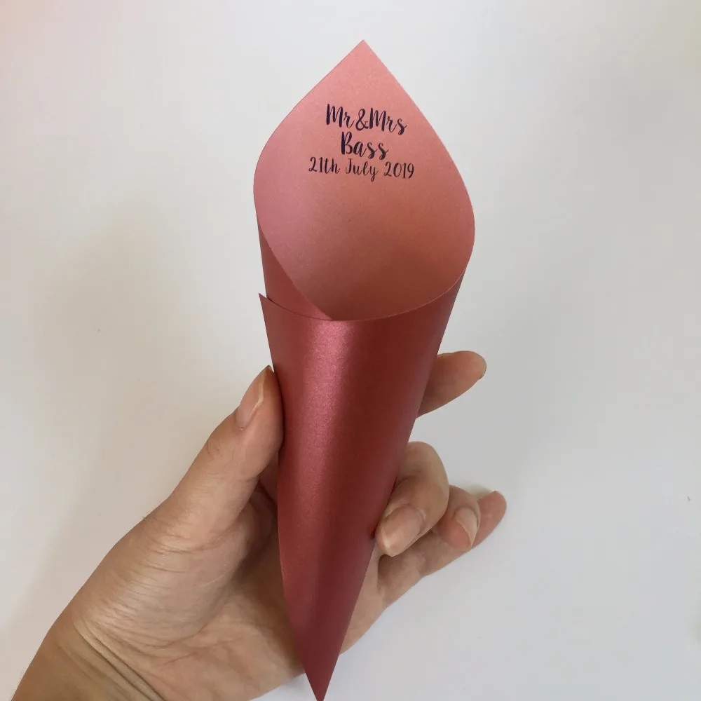 

Burgundy Red wedding custom name Mr & Mrs Pearly Confetti cones paper do it yourself