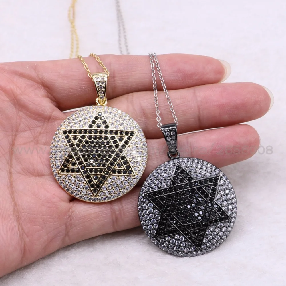 Micro Pave Циркон круглый кулон со Звездой Кулон neckcklace разноцветные металлический кулон ожерелье тонкий цепи ожерелье 3474