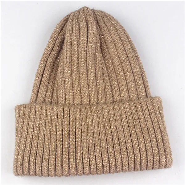 Xthree Зимняя Шапка-бини для женщин и девушек, шерстяная шапка Skullies Beanies, блестящая шелковая вязаная шапка Gorro - Цвет: CAMEL
