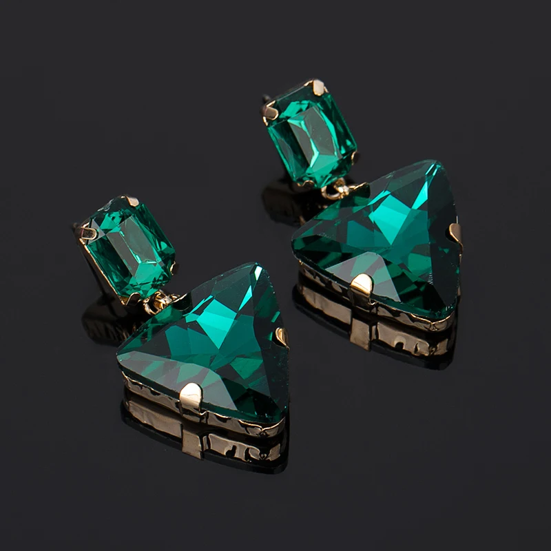 Женские серьги-подвески с кисточками треугольные стеклянные стразы большие