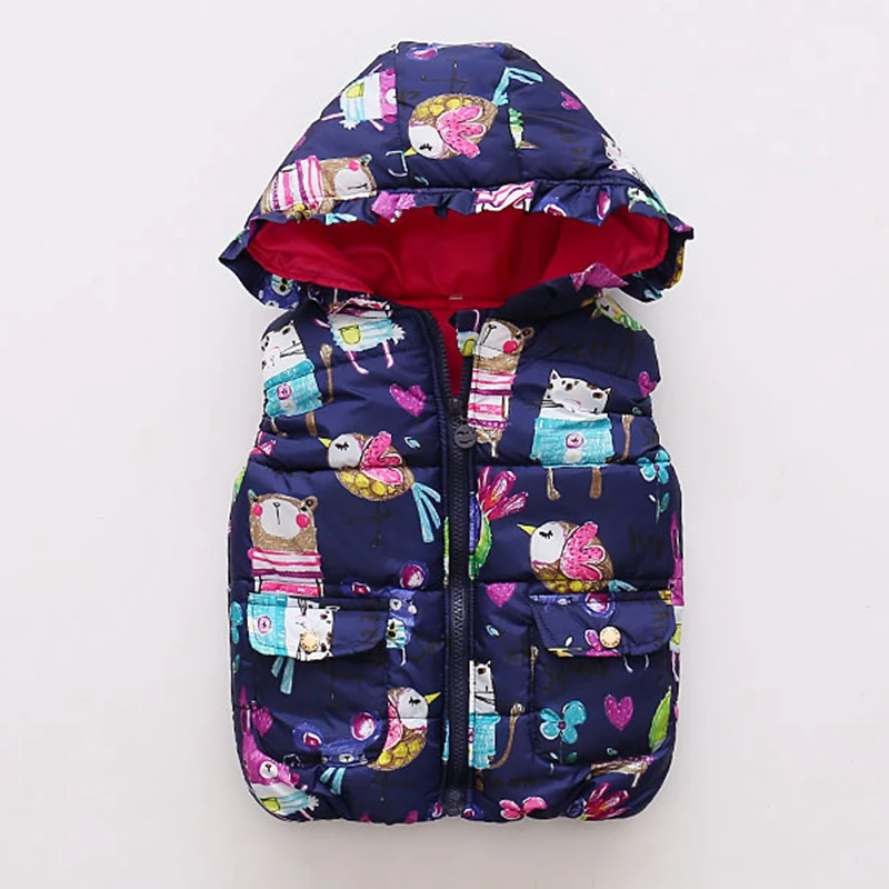 Новый Модный зимний жилет для девочек мультяшный теплый повседневная верхняя