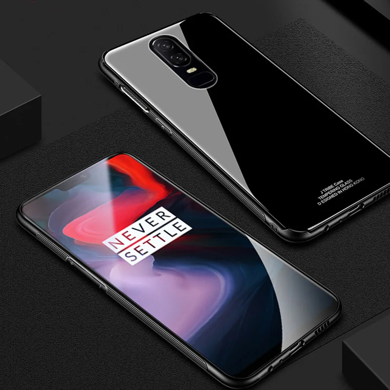 Luxury Glass Phone Case on for Funda Oneplus 6 Solid Color Cover Coque Oneplus6 1+6 Shockproof Men Women |