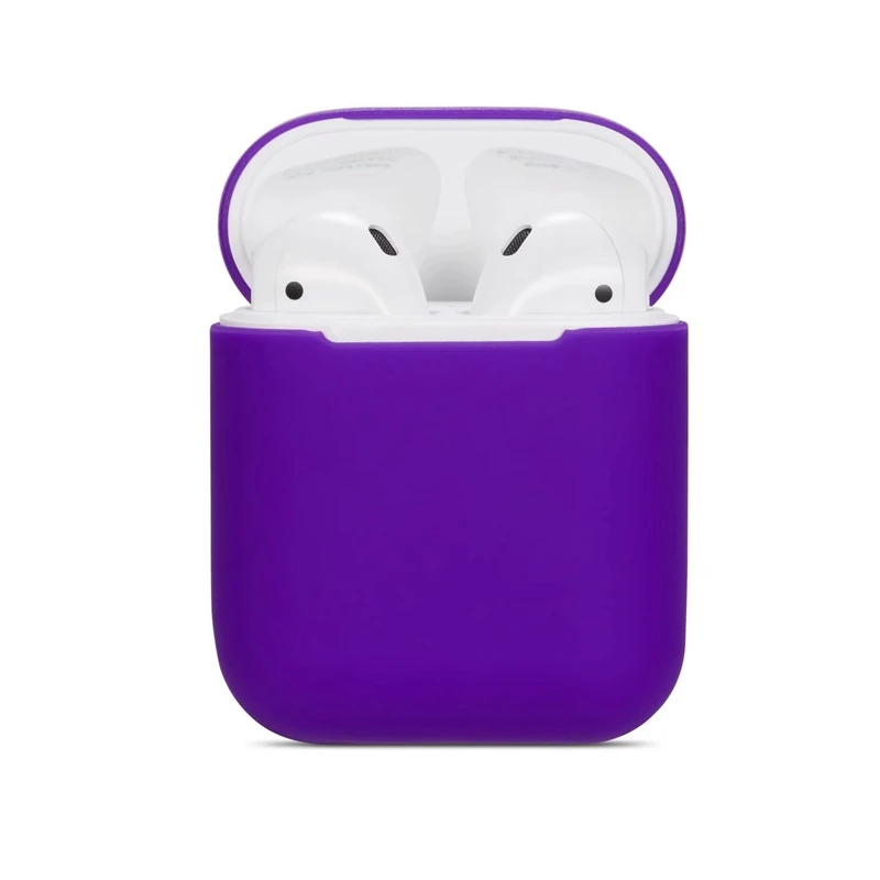 Силиконовый наушник чехол для Airpods 1 мягкий гибкий тонкий чистый яркий цвет беспроводной Bluetooth наушники чехол для Airpods чехол сумка - Цвет: Dark Purple