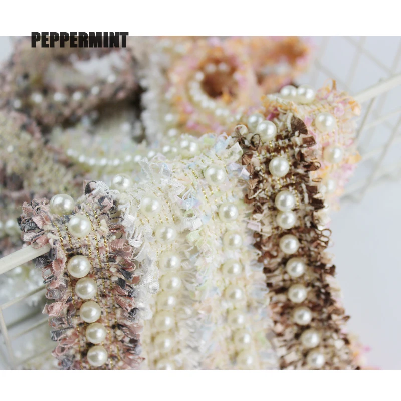 Винтажная отделка 3 см Золотая жемчужная вышитая бисером кружевная тканевая