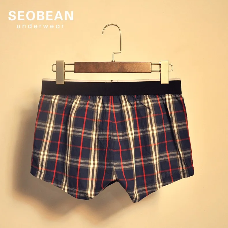 Шорты-боксеры SEOBEAN, мужские хлопковые шорты с открытым передом, внутренняя u-образная сумка Kurze Hosen Herre, клетчатый спортивный костюм, домашние повседневные шорты Cortos hombres
