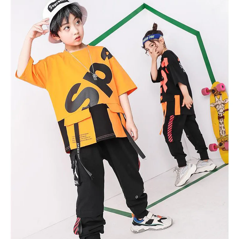 

Girls Boys Black Hip Hop Clothing Tshirt Jazz Jogger Pants Concert Dance Stage wear Kids Ballroom dance costumes Clothes Suits