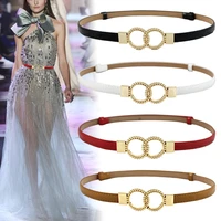 wholesale adjustable belt pu leather black dress ladies women waistbands the circle adornment metal buckle red belts
