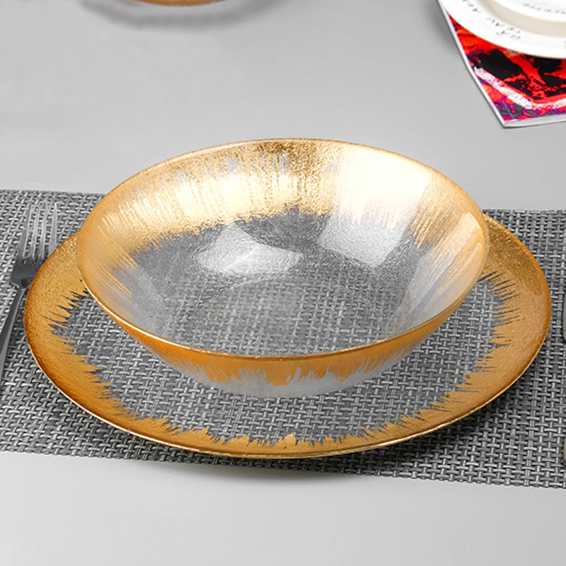 Стеклянная плоская Гальваническая тарелка поднос для миска десерта супа с