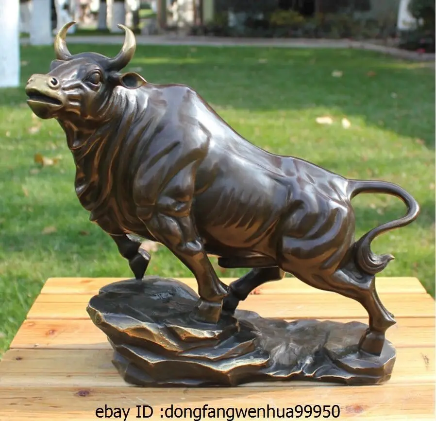 12 Китай Бронзовая медная Художественная Скульптура счастливый Бык Корова