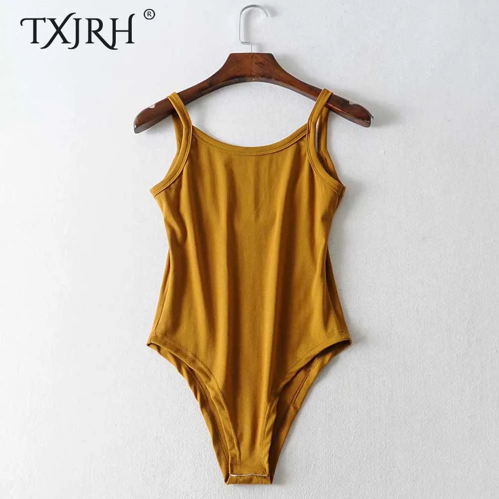 TXJRH, сексуальный эластичный комбинезон на бретельках, с открытой спиной, боди, сиамское боди, летнее, тонкое, обтягивающее нижнее белье, футболка, 5 цветов