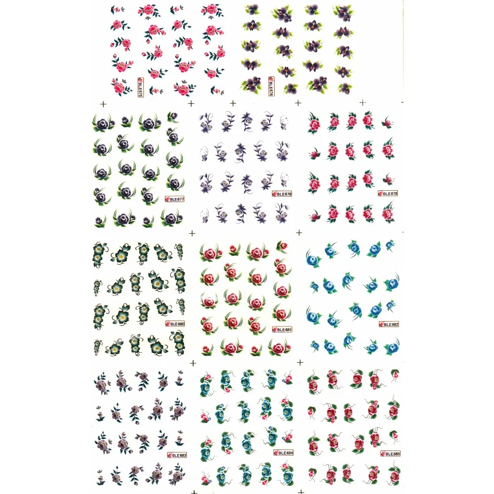 

11 PACKS/LOT UPRETTEGO NAIL ART BEAUTY WATER DECAL SLIDER NAIL STICKER FLOWER LYTHRUM GOOSE BERRY BLACK BLE741-751