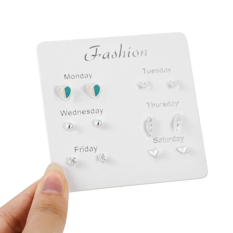 6 пар Простое Элегантное маленькое сердечко серебряного цвета пирсинг Комплект