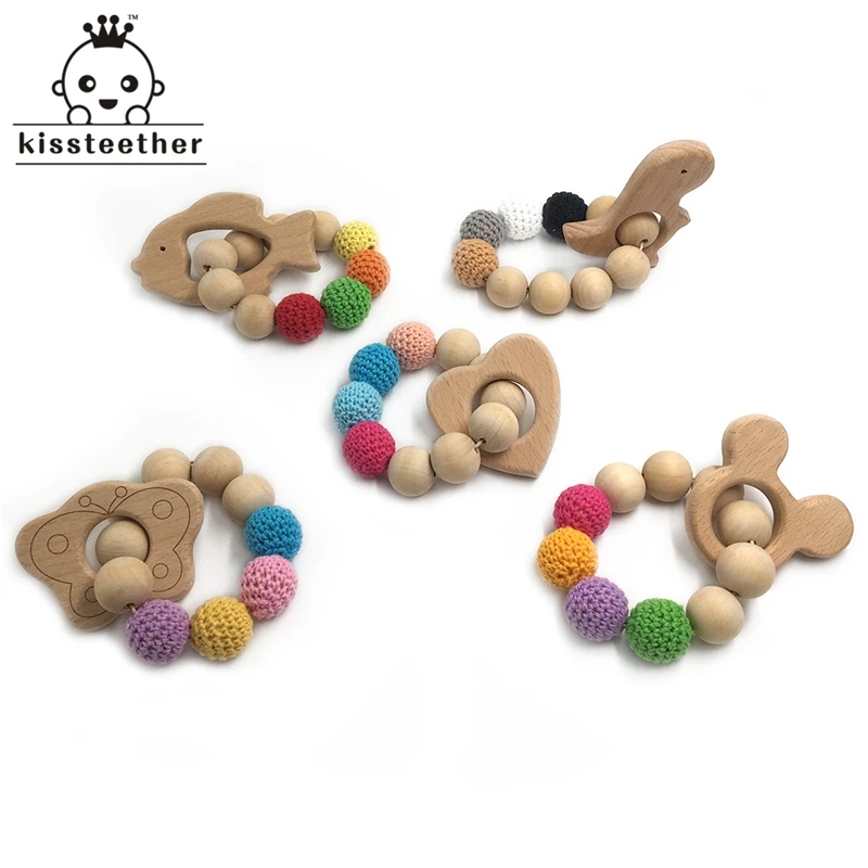 

Crochet Bead Teething Ring Untreated Maple Baby Teether With Organic Wooden Animal Bracelet Baby Mom Kids Wooden Teether Bangle