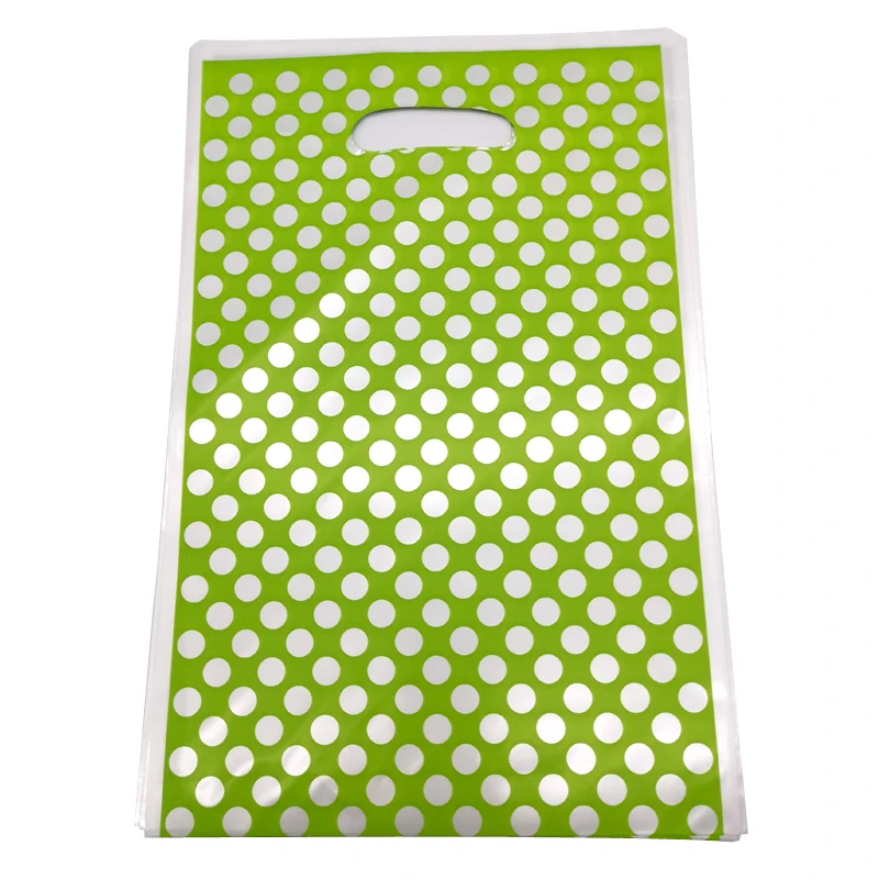 

Boys Favors Green Polka Dots Theme Baby Shower Plastic Loot Bags Wedding Party Gifts Bags Happy Birthday Decorations 20pcs/lot