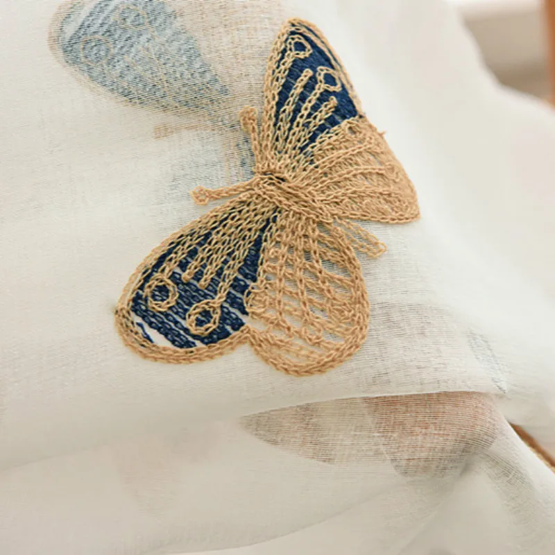 

Butterfly Embroidery Tulle Sheer Curtain Door Window Voile Curtain Drape Panel Treatment For Living Room Bedroom Cortina