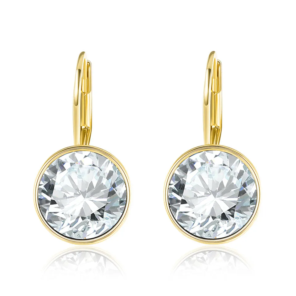 Gold Серебряные Белла серьги гвоздики для женщин белый кристалл от Swarovski модные серьги Свадебные офисные ювелирные изделия подарок - Цвет камня: Gold