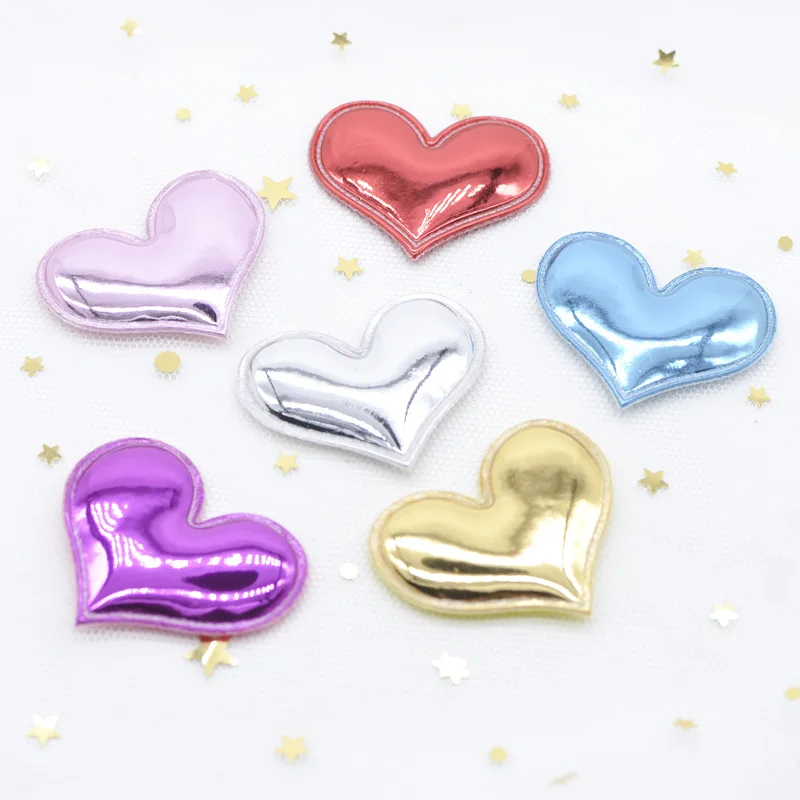 

20Pcs/lot 40*30mm Shiny PU Heart Shape Padded Felt Appliques for Decor DIY Headband Giftbox Cake Topper Hair Accessories H19