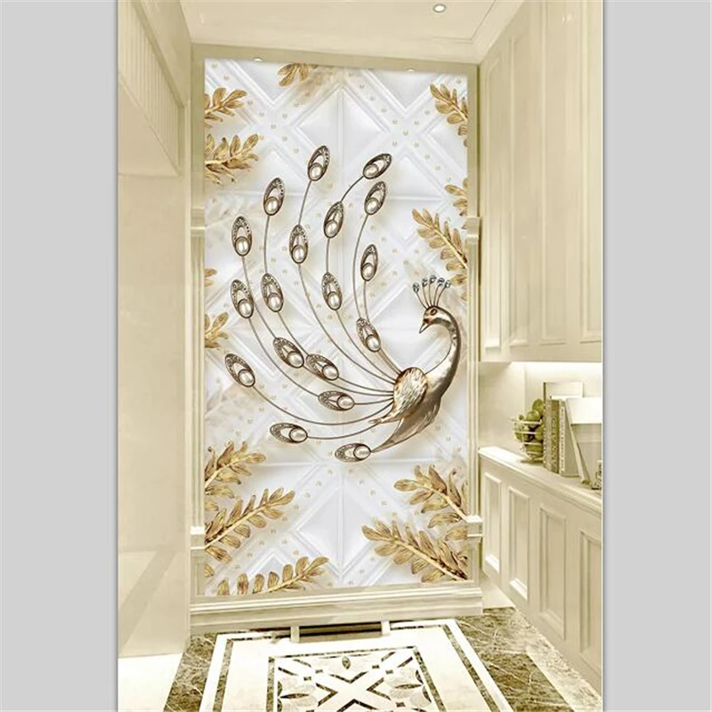Beibehang пользовательские большие обои 3D фото фрески мягкие Золотые листья павлин