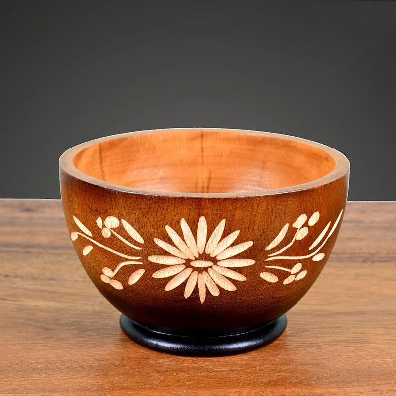 Vintage Wood Bowl Handmade Carved Tableware Ramen Soup Rice Food Container Kitchen Dinnerware Creative Home Decor Gift | Дом и сад