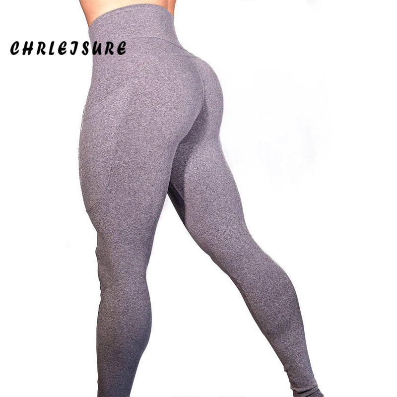 Женские леггинсы для фитнеса CHRLEISURE эластичные однотонные из полиэстера с