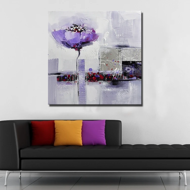 Красивая абстрактная картина фиолетового цветка на льняном холсте с