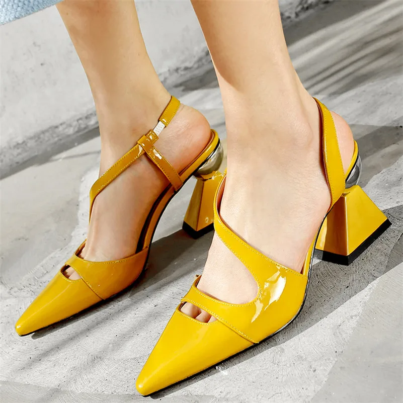 Женские кожаные сандалии FEDONAS на высоком каблуке с острым носком без шнуровки из