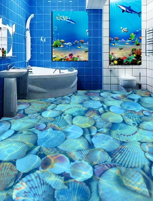 [Самоклеющиеся] 3D блестящие ракушки море 4 Нескользящие водонепроницаемые фото