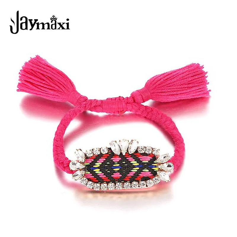 Jaymaxi чешские Браслет Цветной хлопок Вязание ручной Творческий Геометрическая