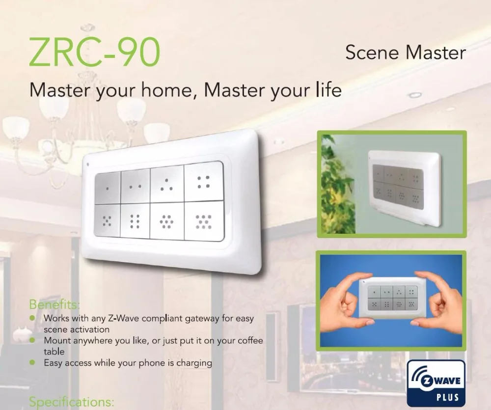 Z-wave plus пульт дистанционного управления сцена мастер Центральная сцена контроль Лер ZRC-90 контроль s до 8x2 предварительно установленные сцены для системы умного дома