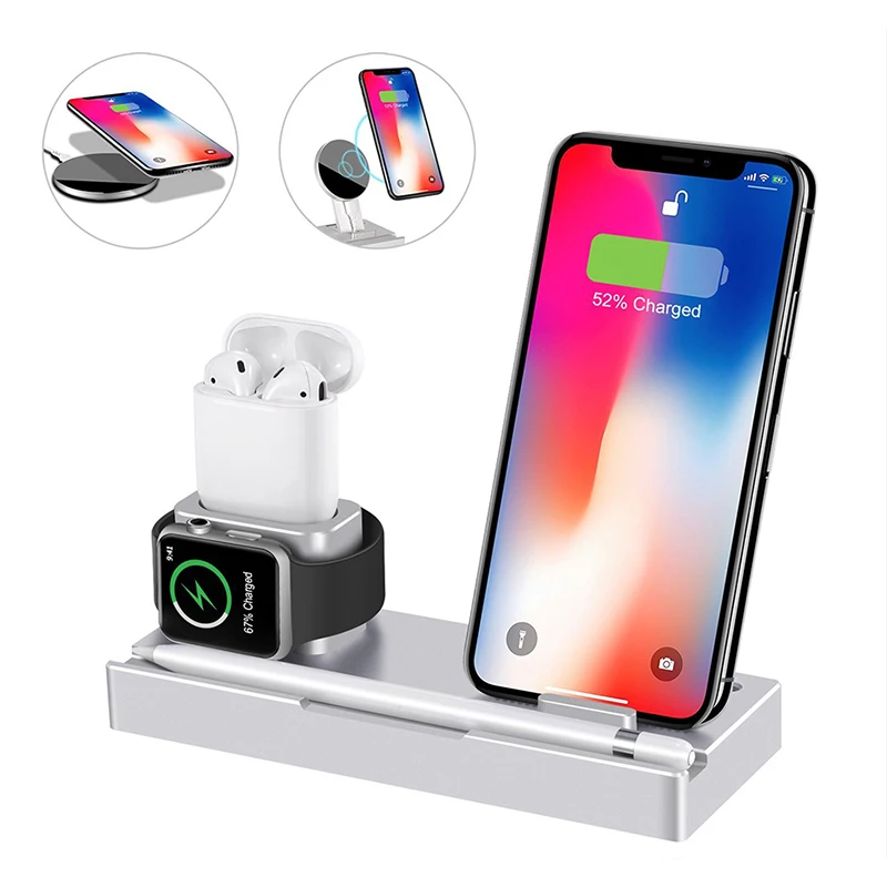 3 в 1 алюминиевая подставка Зарядное устройство Док-станция для Apple Watch Airpods Iphone Ipad Apple Pencil QI Беспроводное зарядное устройство для Iphone X samsung S8