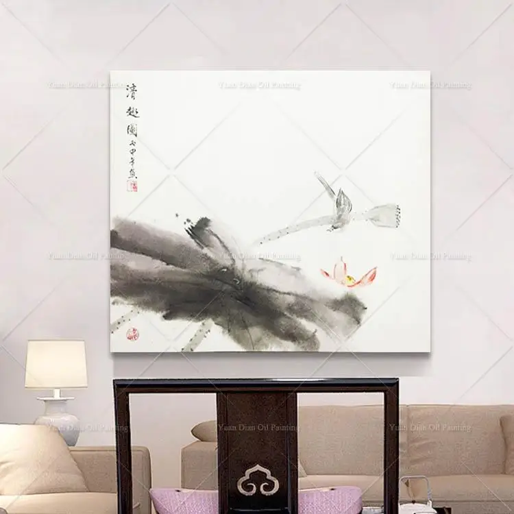 Koop Chinese Inkt Zwart Wit Lotus Stijl Schilderij Handgeschilderd Olieverfschilderij Wall Art Pictures Voor Woonkamer Interieur
