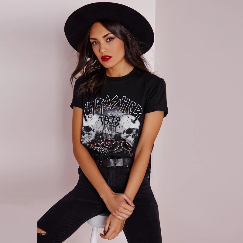 Скелет цветочный письмо печати Для женщин футболка с круглым вырезом короткий