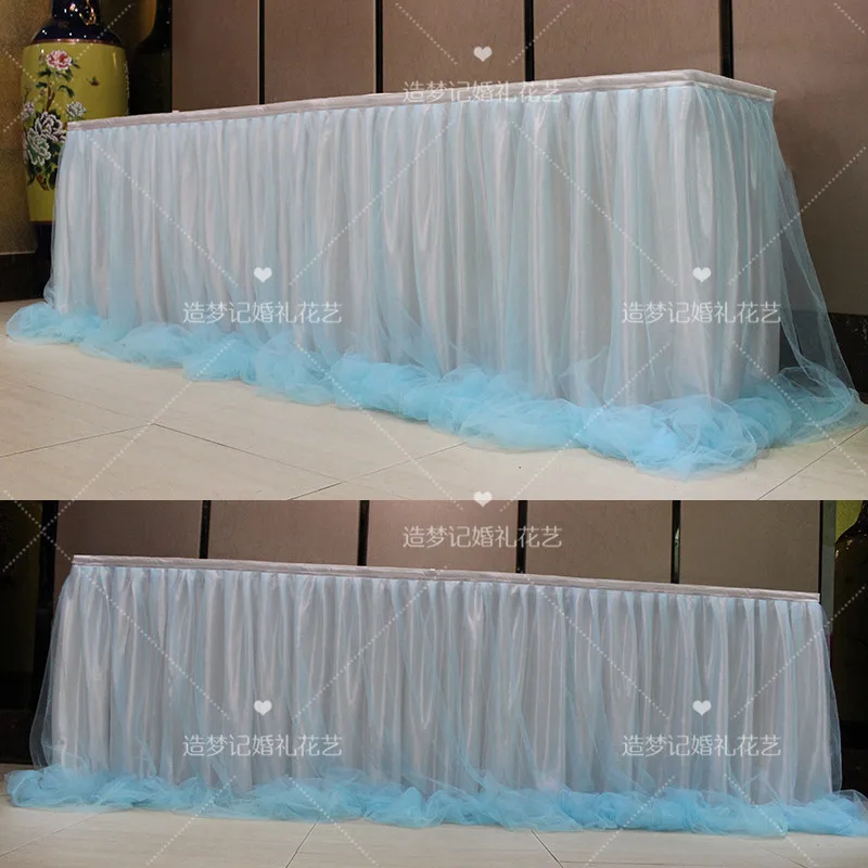 light blue 1 шт. 2 слоя Юбка для стола крышка детское платье-пачка с фатиновой юбкой, Юбка для стола для дня рождения, свадьбы, рождества, праздничные вечерние Декор Скатерти посуда - Цвет: light blue