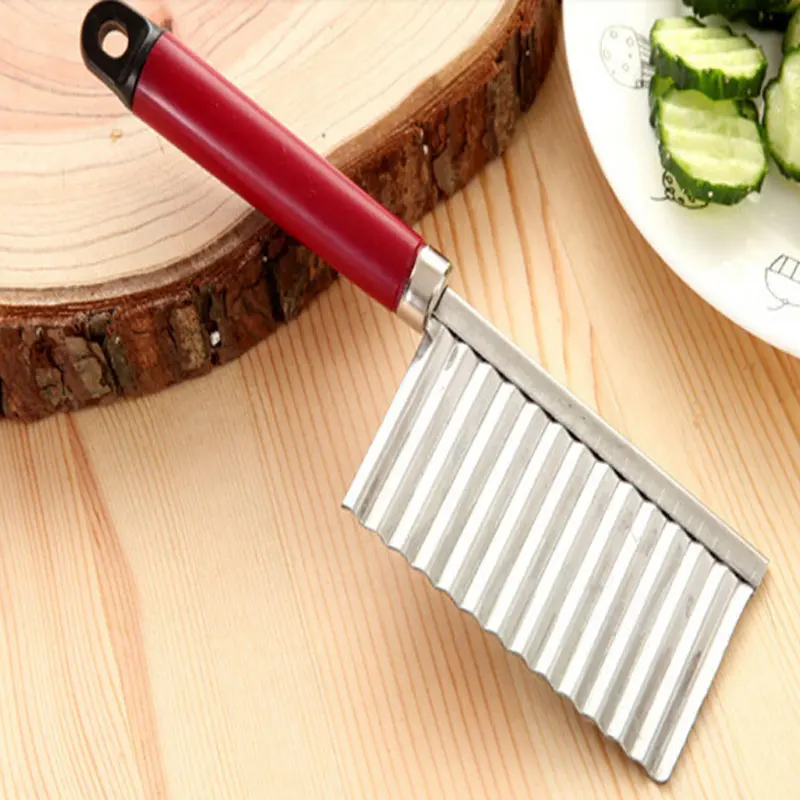 Potato French Fry Cutter Stainless Steel Kitchen Accessories Serrated Blade Easy Slicing Banana Fruits Wave Knife Chopper | Дом и сад