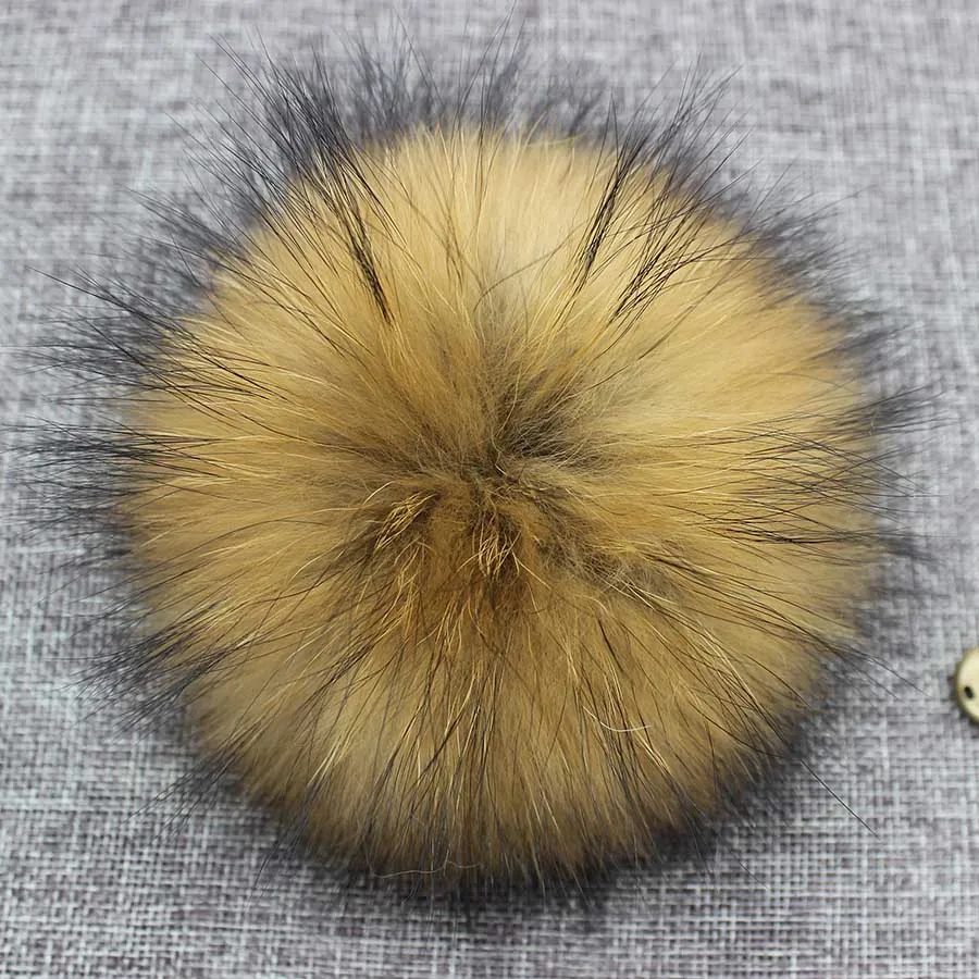 13cm Natural color DIY 13 см 15 см натуральный мех енота помпон для вязаного шарфа Осень Зима Шарфы из натурального меха лисы помпон для шапки шарфы и обертывания - Цвет: 13cm Natural color