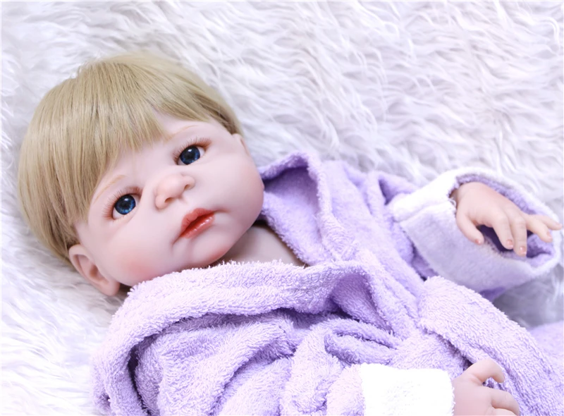 

Baby girl silicone reborn dolls 22"55cm blonde hair wig blue/brown eyes newborn babies dolls for child bebe gift bonecas reborn