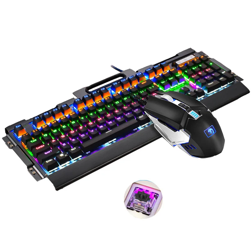 Black Switch Новинка 104 клавиши настоящая механическая клавиатура синий черный переключатель Радужный светодиодный подсветка компьютерная игровая клавиатура мышь комбо - Цвет: Black Switch