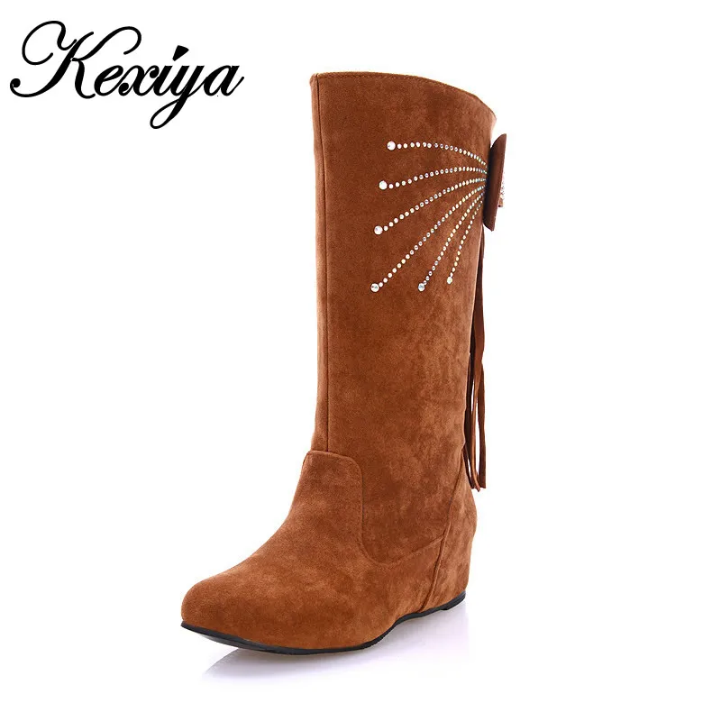 2016 г. Новая зимняя женская обувь модные сапоги до середины икры с круглым носком