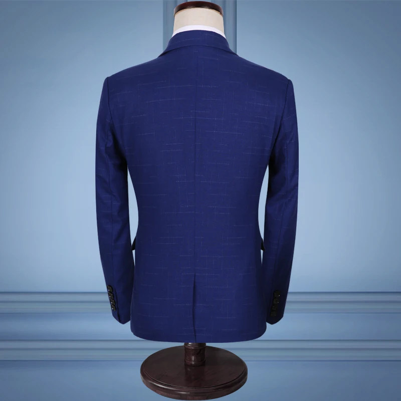 

High Quality Men's Blue Formal Wear Suits & Blazer New Men Business Casual Wedding Formal Dress Suit Jackets+Pants+Vest Size5XL