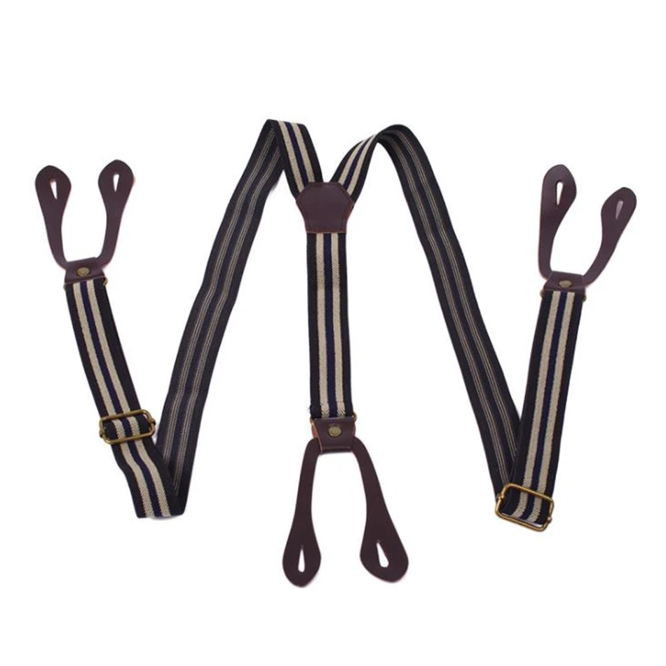 Navy stripe Renie SEAN мужские подтяжки на пуговицах для рубашки ретро черные Y сзади подтяжки Полосатый Регулируемый Мужской Женский подтяжки брюки ремень - Цвет: Navy stripe