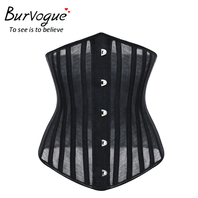 Burvogue, корсеты и бюстье, женские, дышащие, 24 стальных костей, корсет, тонкая сетка, под грудь, пояс для похудения, талии, корсет, сексуальный - Цвет: Black