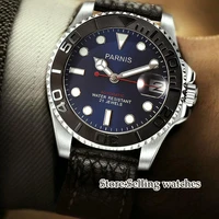 41mm parnis blue dial sapphire glass romantic sweet date window 21 jewels miyota 8215 automatic movement mens watch