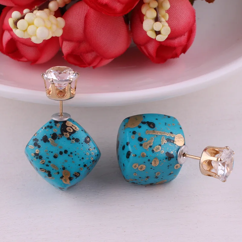 Женские серьги с двойными кристаллами 13 видов цветов Геометрические Квадратные